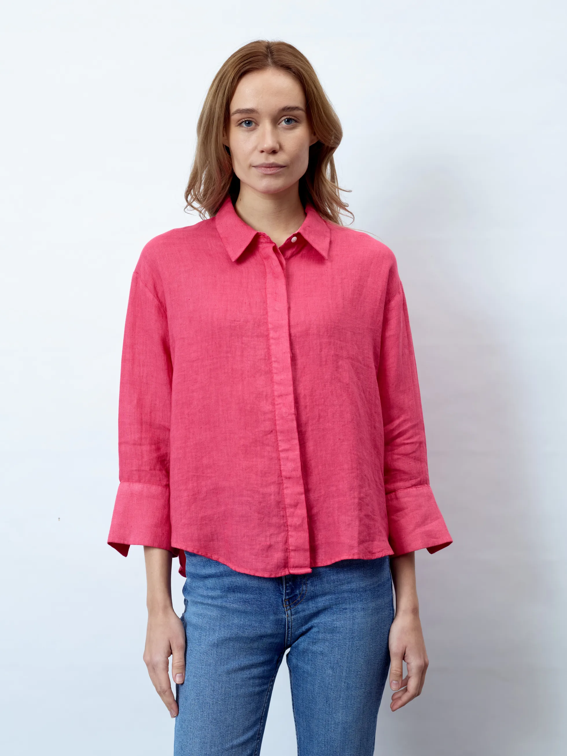 LEANDRA - 3/4-Arm Damenbluse, gewebt